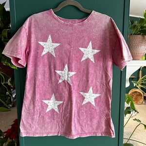 100% Cotton Acid Wash Stars Festival Concert Tshirt Vintage Pink
